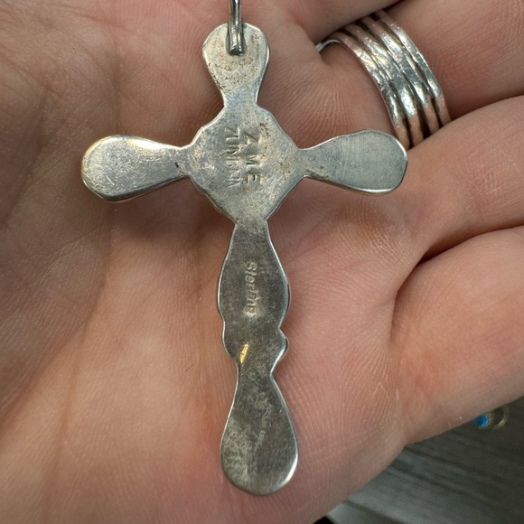 Zuni Native American Sterling Silver Inlay Cross-Signed - Picture 4 of 7